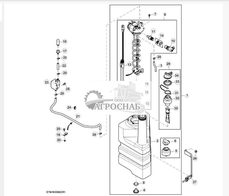 Бак жидкости для очистки дизельных выхлопных газов 